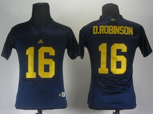 Wolverines #16 Denard Robinson Blue Women's Stitched NCAA Jersey - Click Image to Close